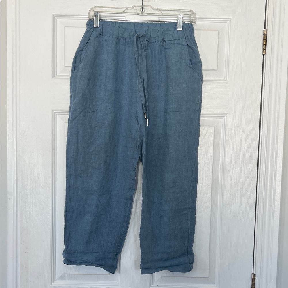 Women's linen Blue Wide Leg Pants